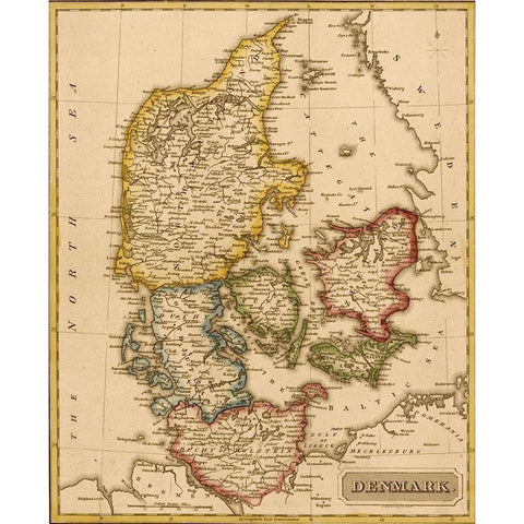 Denmark 1817 Gold Ornate Wood Framed Art Print with Double Matting by Vintage Maps