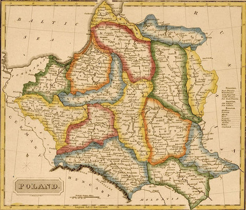 Poland 1817 White Modern Wood Framed Art Print with Double Matting by Vintage Maps