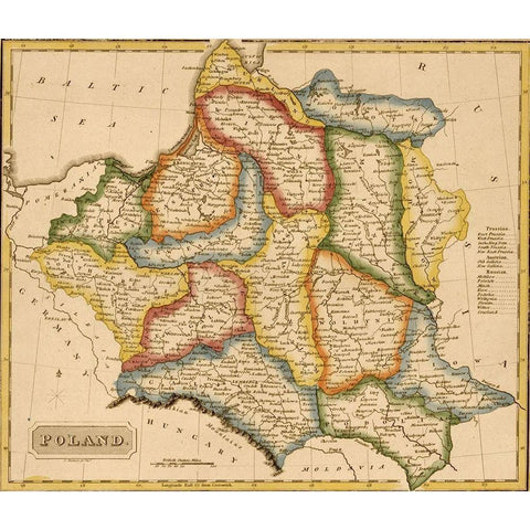 Poland 1817 Black Modern Wood Framed Art Print with Double Matting by Vintage Maps