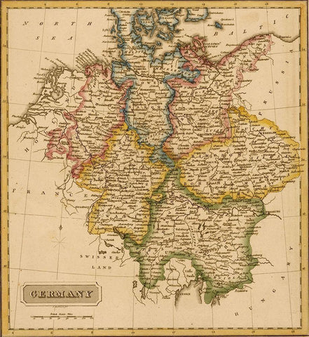 Germany 1817 White Modern Wood Framed Art Print with Double Matting by Vintage Maps