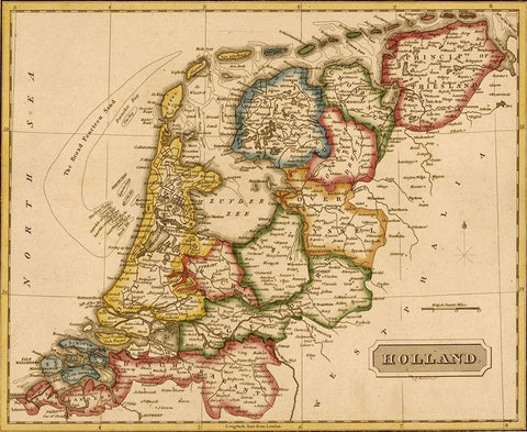 Holland Netherlands 1817 White Modern Wood Framed Art Print with Double Matting by Vintage Maps