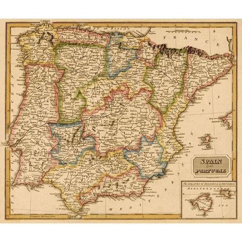 Spain 1817 White Modern Wood Framed Art Print by Vintage Maps