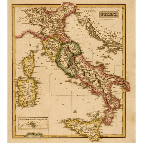 Italy 1817 Black Modern Wood Framed Art Print with Double Matting by Vintage Maps