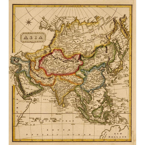 Asia 1817 Black Modern Wood Framed Art Print with Double Matting by Vintage Maps