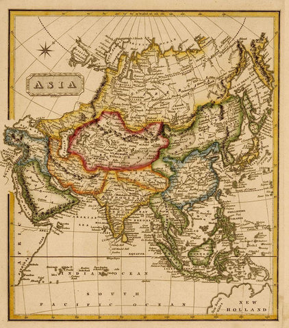 Asia 1817 White Modern Wood Framed Art Print with Double Matting by Vintage Maps