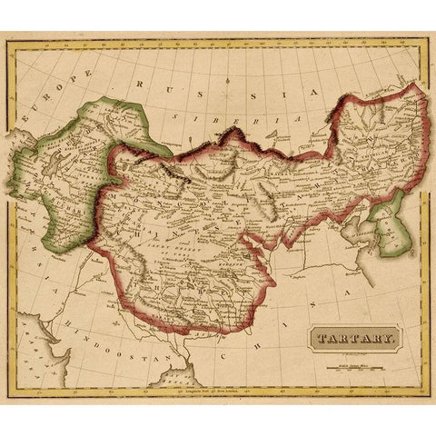 Tartary Mongolia 1817 White Modern Wood Framed Art Print by Vintage Maps