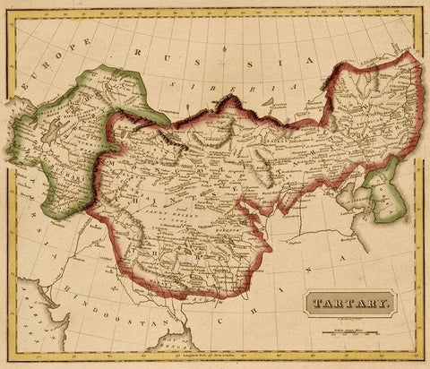 Tartary Mongolia 1817 White Modern Wood Framed Art Print with Double Matting by Vintage Maps