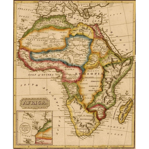 Africa 1817 Black Modern Wood Framed Art Print with Double Matting by Vintage Maps