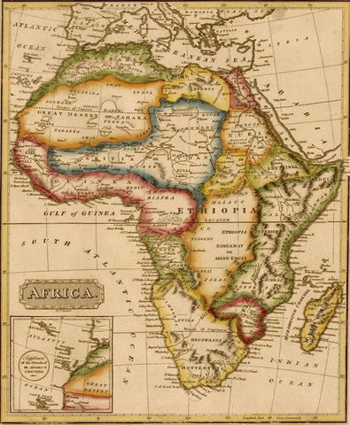 Africa 1817 Black Ornate Wood Framed Art Print with Double Matting by Vintage Maps