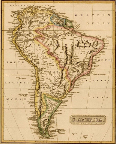 South America 1817 Black Ornate Wood Framed Art Print with Double Matting by Vintage Maps