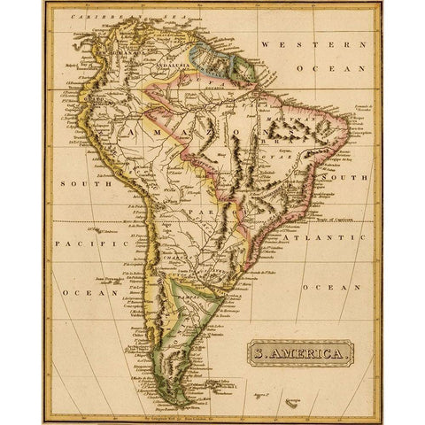 South America 1817 Black Modern Wood Framed Art Print with Double Matting by Vintage Maps