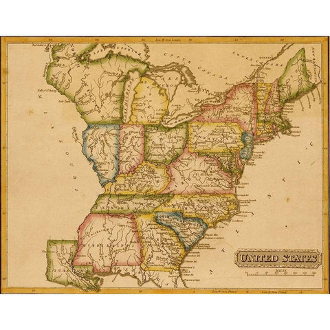 United States 1817 Gold Ornate Wood Framed Art Print with Double Matting by Vintage Maps