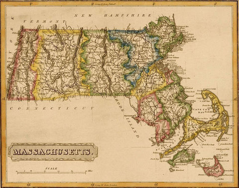 Massachusetts 1817 Black Ornate Wood Framed Art Print with Double Matting by Vintage Maps