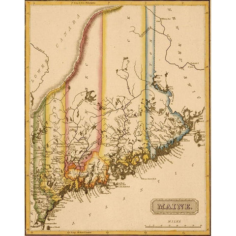 Maine 1817 Gold Ornate Wood Framed Art Print with Double Matting by Vintage Maps