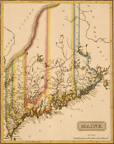 Maine 1817 White Modern Wood Framed Art Print with Double Matting by Vintage Maps