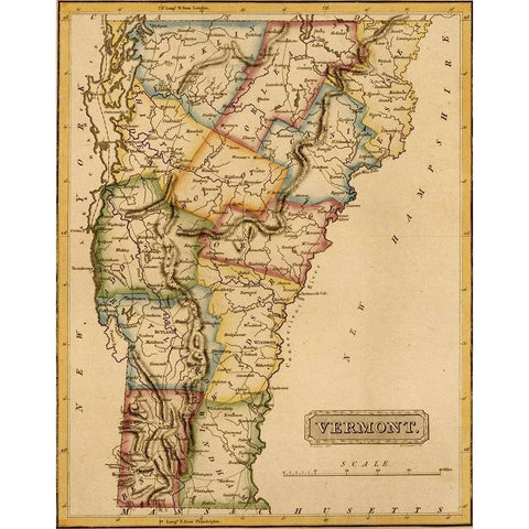 Vermont 1817 Black Modern Wood Framed Art Print with Double Matting by Vintage Maps