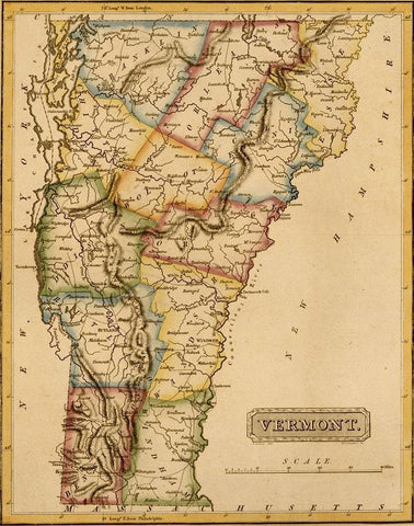 Vermont 1817 Black Ornate Wood Framed Art Print with Double Matting by Vintage Maps