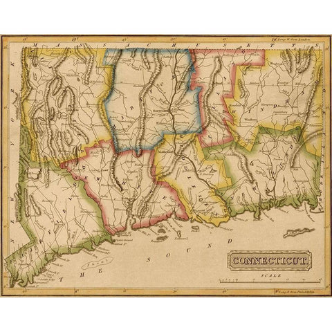 Connecticut 1817 Gold Ornate Wood Framed Art Print with Double Matting by Vintage Maps