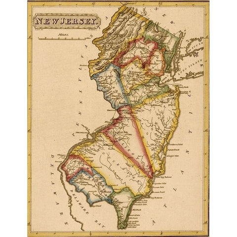 New Jersey 1817 Black Modern Wood Framed Art Print with Double Matting by Vintage Maps