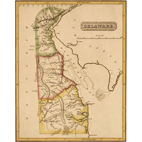 Delaware 1817 Gold Ornate Wood Framed Art Print with Double Matting by Vintage Maps