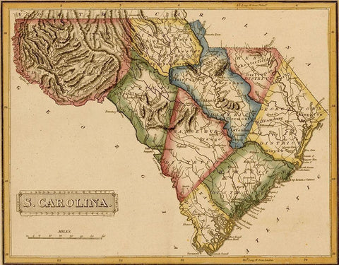 South Carolina 1817 Black Ornate Wood Framed Art Print with Double Matting by Vintage Maps