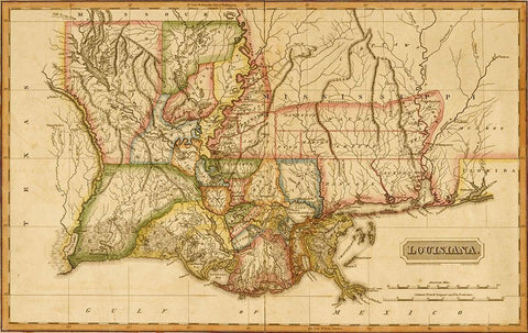 Louisiana 1817 White Modern Wood Framed Art Print with Double Matting by Vintage Maps