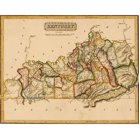 Kentucky 1817 Gold Ornate Wood Framed Art Print with Double Matting by Vintage Maps