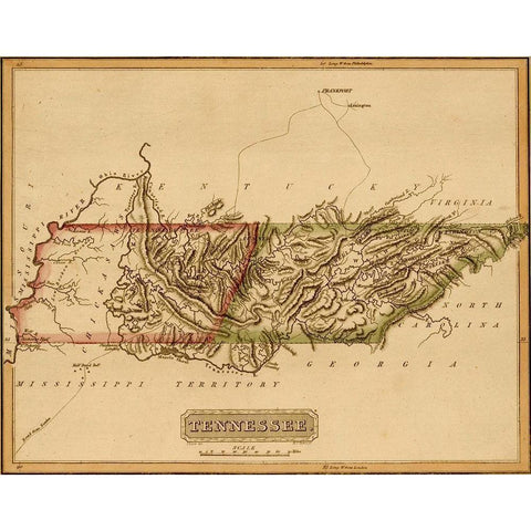 Tennessee 1817 Black Modern Wood Framed Art Print with Double Matting by Vintage Maps