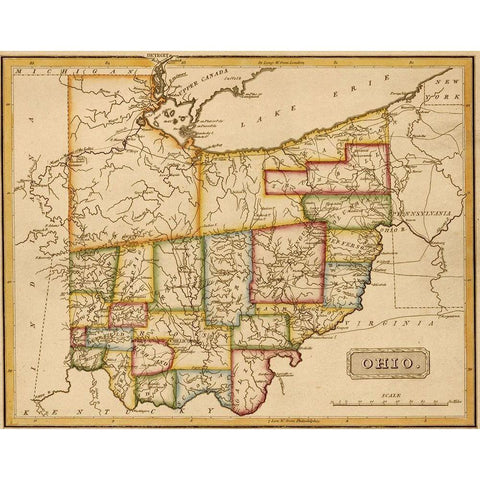 Ohio 1817 Gold Ornate Wood Framed Art Print with Double Matting by Vintage Maps