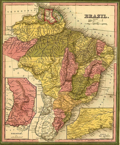 Brazil 1846 Black Ornate Wood Framed Art Print with Double Matting by Vintage Maps