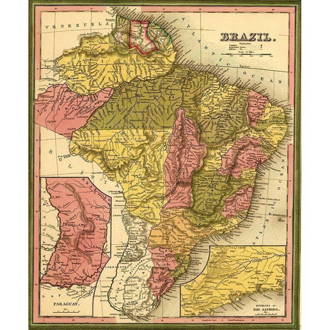 Brazil 1846 Black Modern Wood Framed Art Print with Double Matting by Vintage Maps