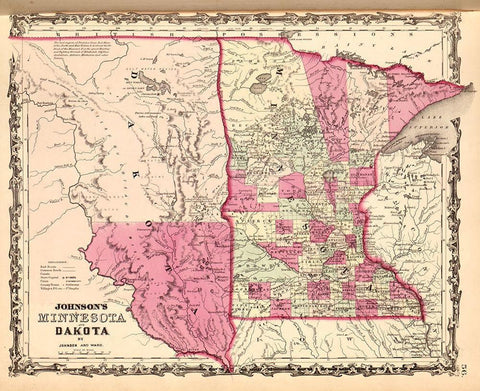 Minnesota and Dakota 1862 White Modern Wood Framed Art Print with Double Matting by Vintage Maps