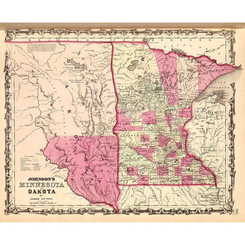 Minnesota and Dakota 1862 White Modern Wood Framed Art Print by Vintage Maps