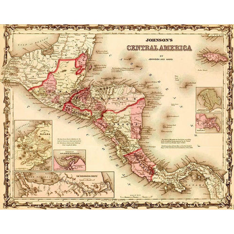 Central America 1862 Gold Ornate Wood Framed Art Print with Double Matting by Vintage Maps