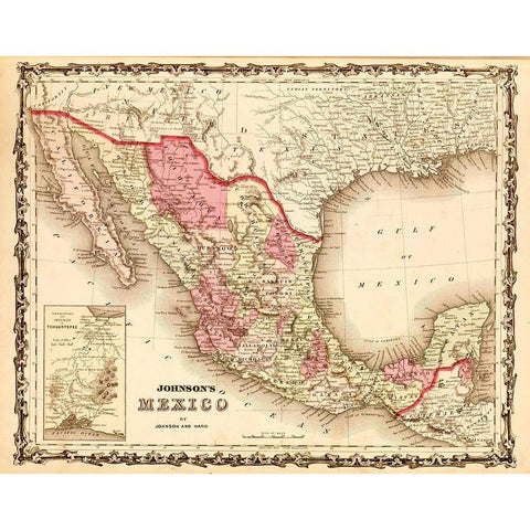 Mexico 1862 Gold Ornate Wood Framed Art Print with Double Matting by Vintage Maps