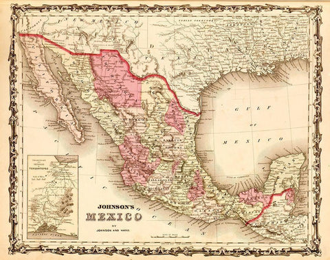 Mexico 1862 White Modern Wood Framed Art Print with Double Matting by Vintage Maps