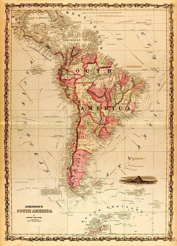 South America 1862 Black Ornate Wood Framed Art Print with Double Matting by Vintage Maps