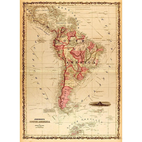 South America 1862 White Modern Wood Framed Art Print by Vintage Maps