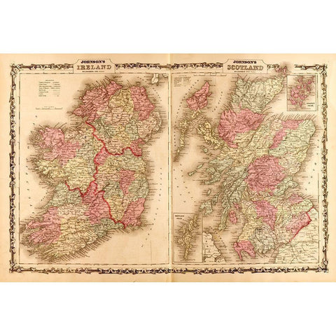 Ireland and Scotland 1862 White Modern Wood Framed Art Print by Vintage Maps