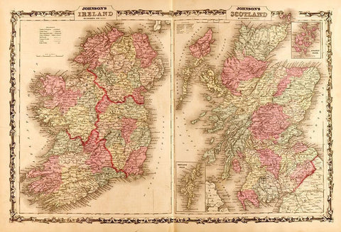 Ireland and Scotland 1862 White Modern Wood Framed Art Print with Double Matting by Vintage Maps