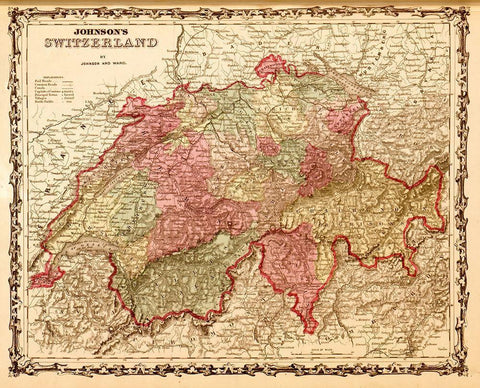 Switzerland 1862 White Modern Wood Framed Art Print with Double Matting by Vintage Maps