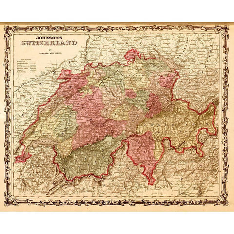 Switzerland 1862 White Modern Wood Framed Art Print by Vintage Maps