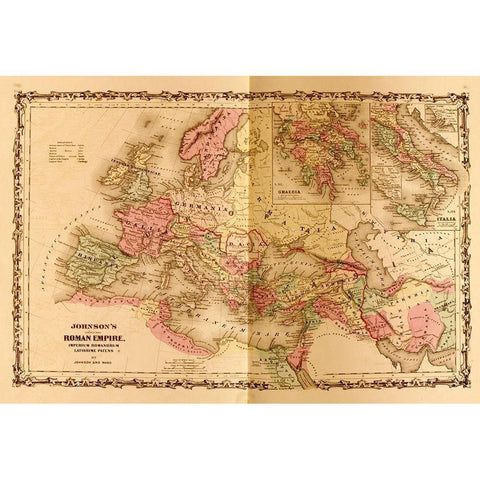 Roman Empire Gold Ornate Wood Framed Art Print with Double Matting by Vintage Maps