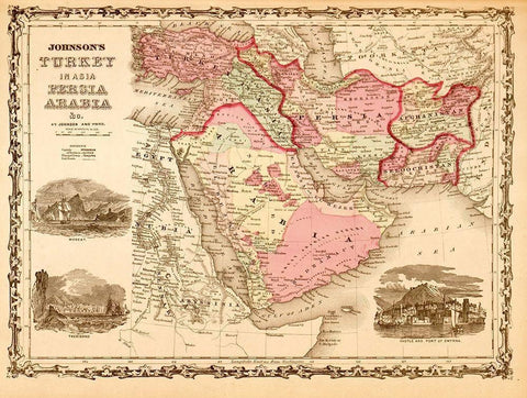 Middle East Turkey Persia and Arabia 1862 Black Ornate Wood Framed Art Print with Double Matting by Vintage Maps