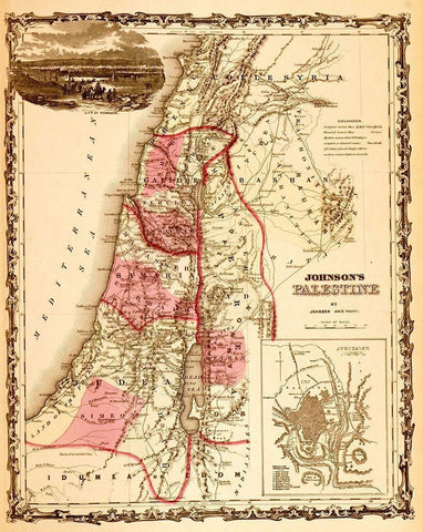 Palestine 1862 Black Ornate Wood Framed Art Print with Double Matting by Vintage Maps