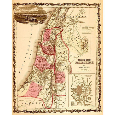 Palestine 1862 Black Modern Wood Framed Art Print with Double Matting by Vintage Maps