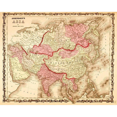 Asia 1862 Black Modern Wood Framed Art Print with Double Matting by Vintage Maps