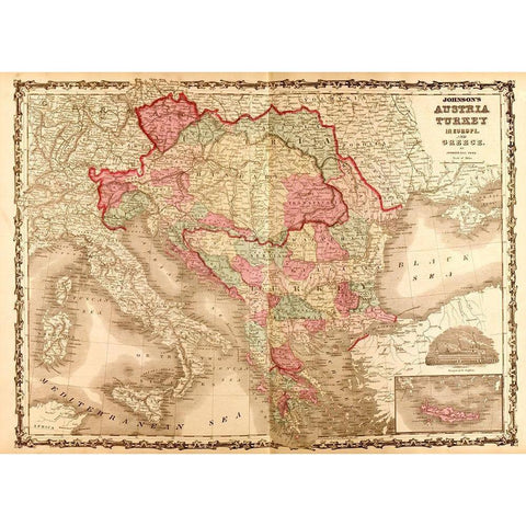 Austria and Turkey In Europe 1862 Black Modern Wood Framed Art Print with Double Matting by Vintage Maps