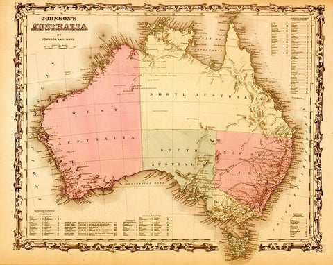 Australia 1862 Black Ornate Wood Framed Art Print with Double Matting by Vintage Maps