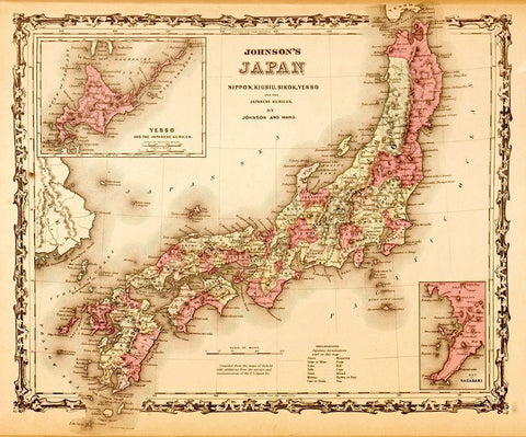 Japan 1862 White Modern Wood Framed Art Print with Double Matting by Vintage Maps